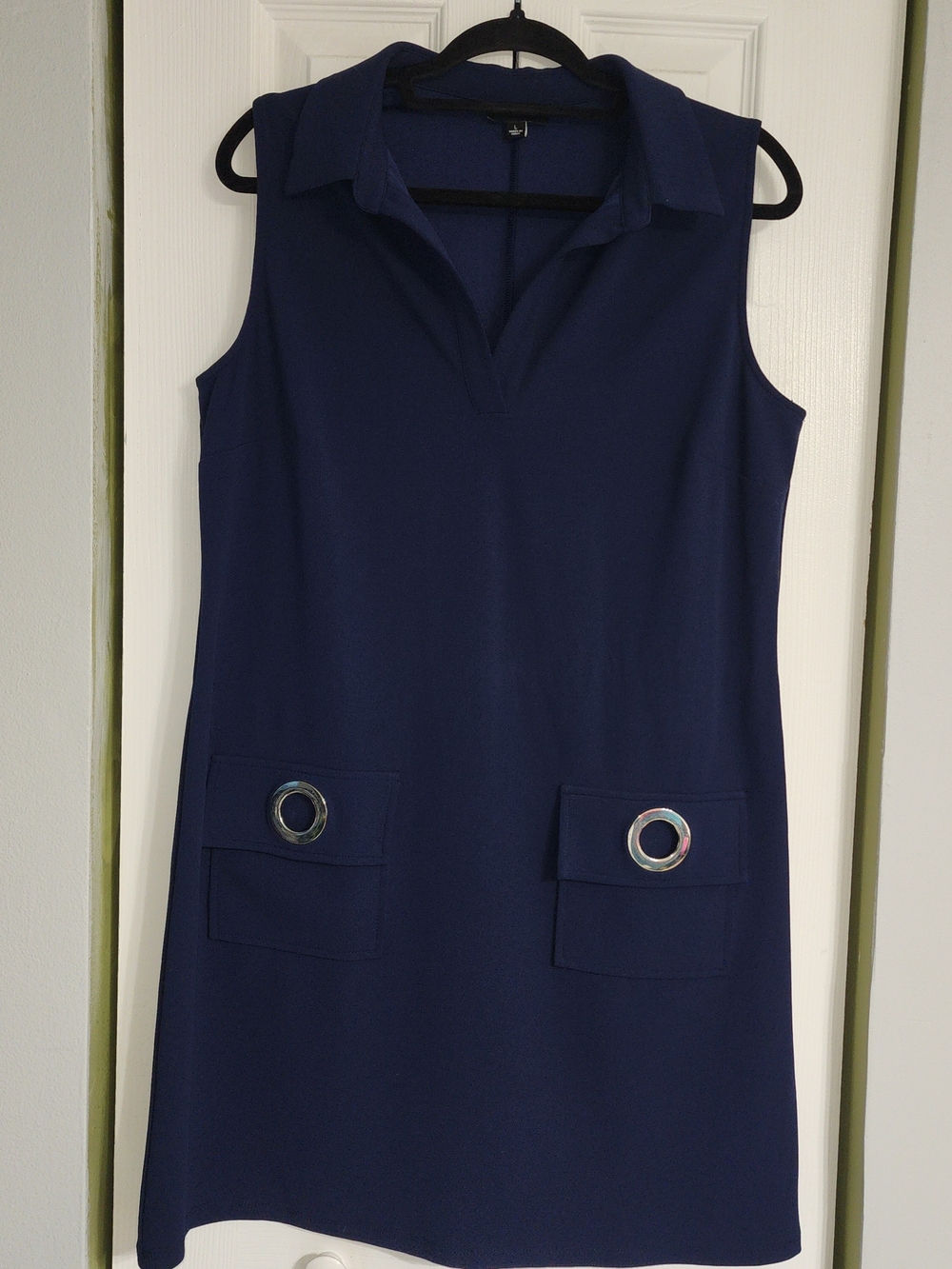 MSK Navy Sleeveless Collared Mini Dress with Metal Grommet Pockets